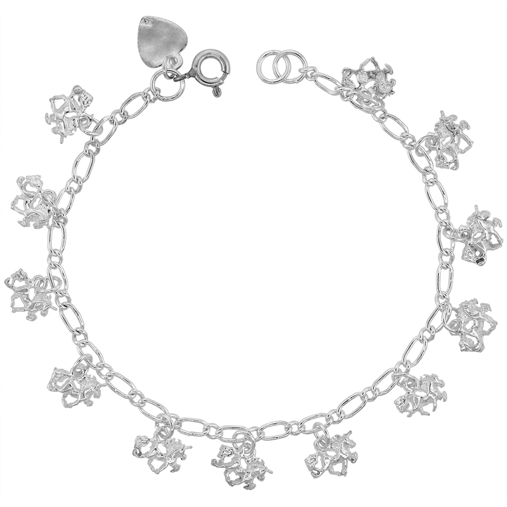 Sterling Silver Dangling Unicorn Charm Bracelet for Women 10mm drops fits 7-8 inch wrists