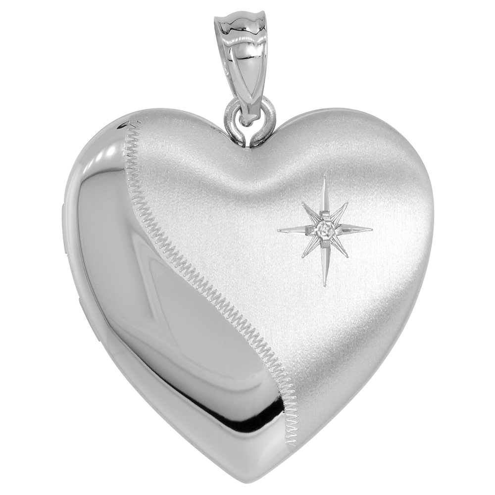 Sterling Silver Diamond Heart Locket / Urn Pendant for Women 1 Picture 1 inch NO CHAIN