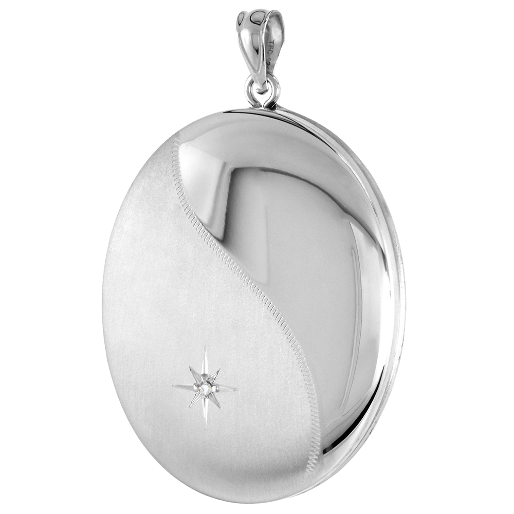 1 3/8 inch Large Diamond Oval Locket / Urn Pendant 1 Picture NO CHAIN