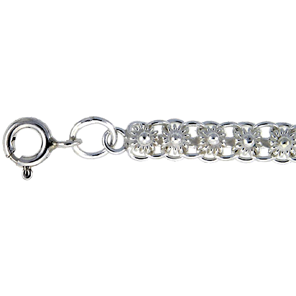 Sterling Silver Anklet with Teeny Flowers, fits 9 - 10 inch ankles