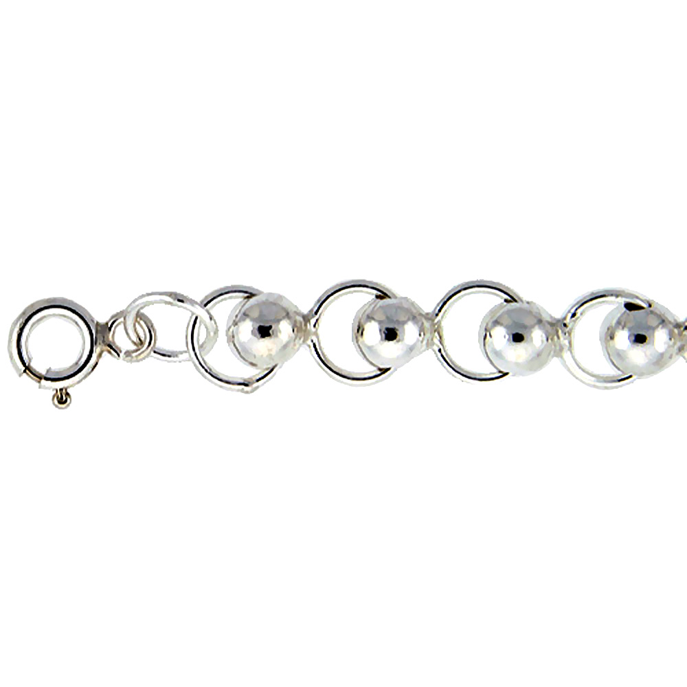 Sterling Silver Anklet with Beads, fits 9 - 10 inch ankles