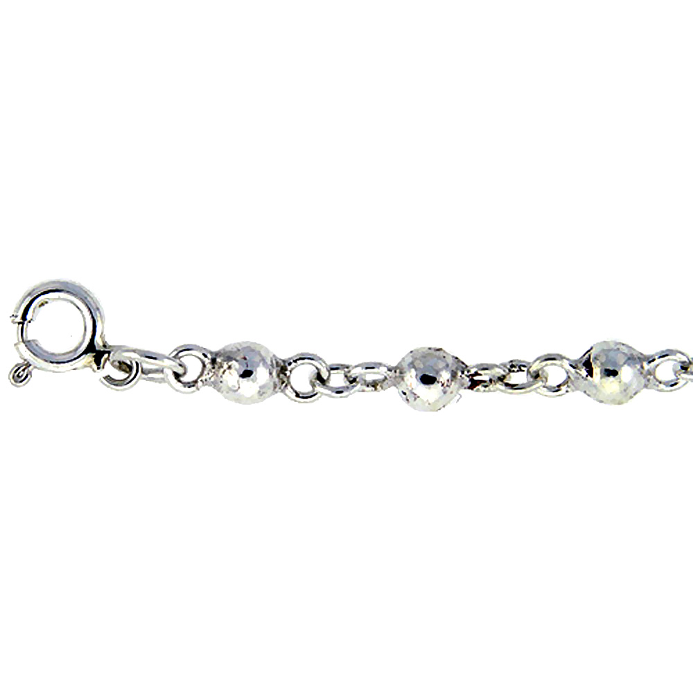 Sterling Silver Anklet with Beads, fits 9 - 10 inch ankles