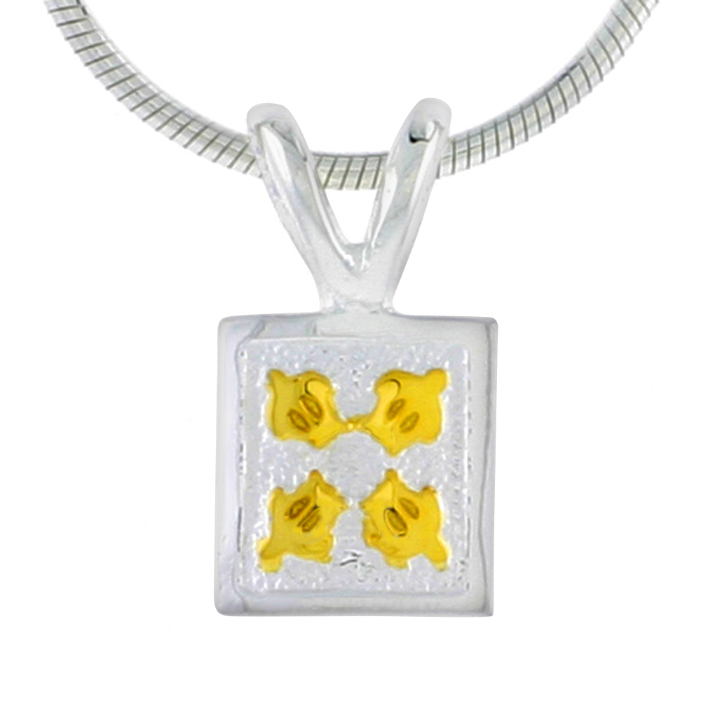Hawaiian Theme Sterling Silver 2-Tone Sea Turtles Pendant, 5/16 (8 mm) tall