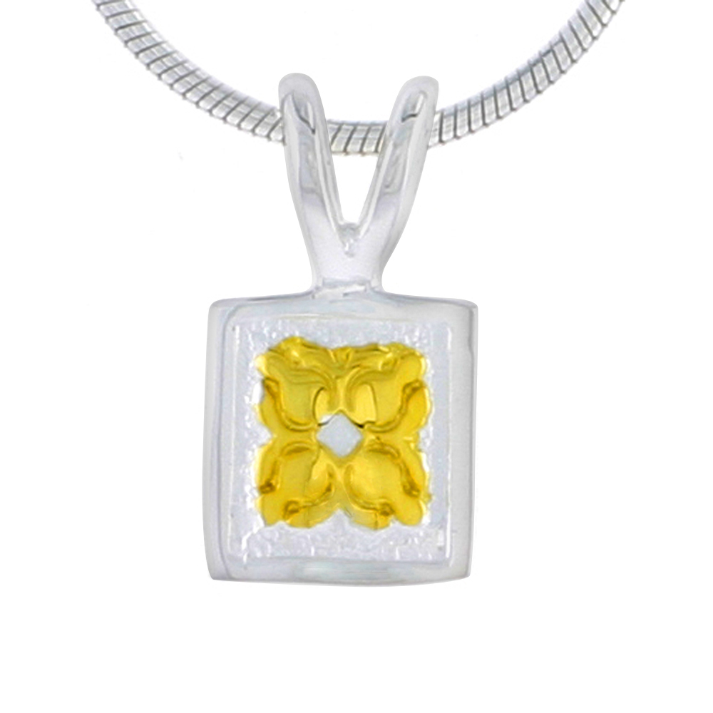 Hawaiian Theme Sterling Silver 2-Tone Flower Pendant, 5/16 (8 mm) tall