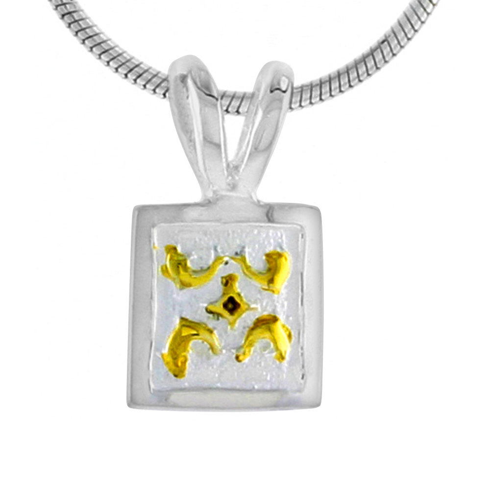 Hawaiian Theme Sterling Silver 2-Tone Dolphins Pendant, 5/16 (8 mm) tall