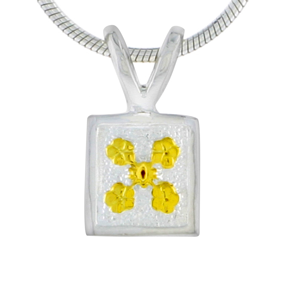 Hawaiian Theme Sterling Silver 2-Tone Flower Pendant, 5/16 (8 mm) tall