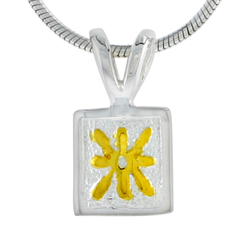 Hawaiian Theme Sterling Silver 2-Tone Flower Pendant, 5/16 (8 mm) tall