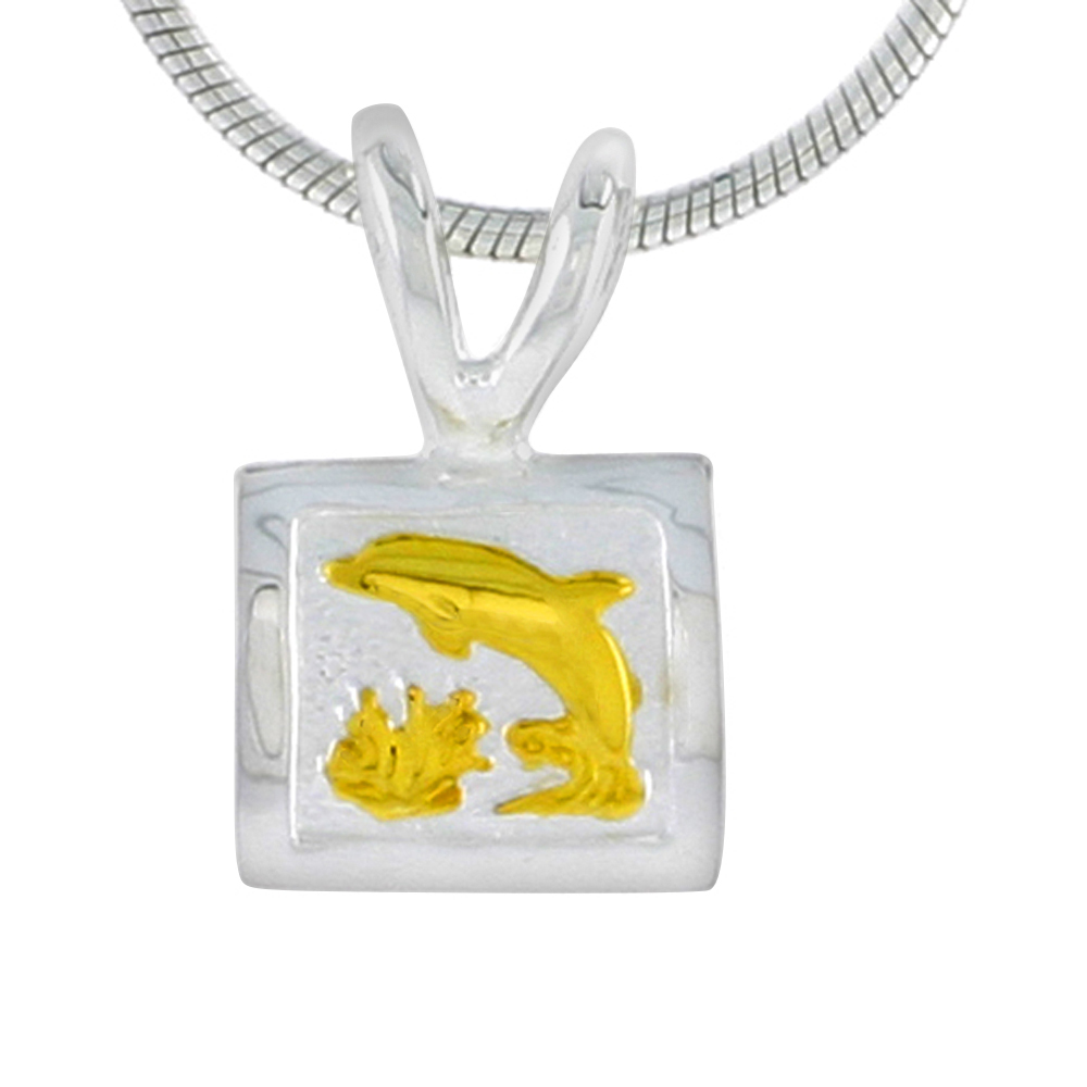 Hawaiian Theme Sterling Silver 2-Tone Dolphin Pendant, 5/16 (8 mm) tall