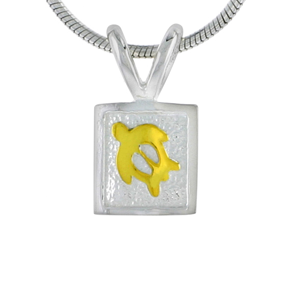 Hawaiian Theme Sterling Silver Two-Tone Sea Turtle Pendant, 5/16 (8 mm) tall