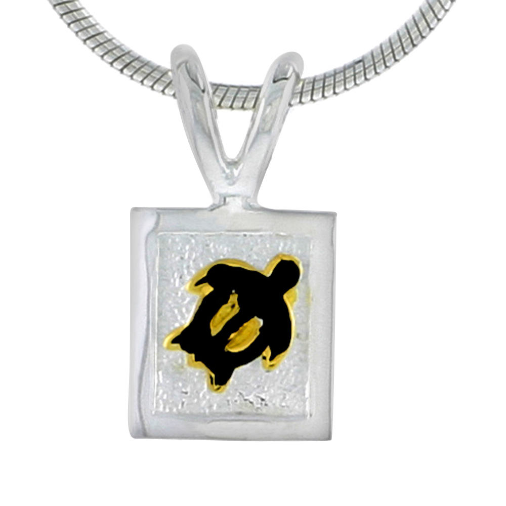 Hawaiian Theme Sterling Silver Black Enamel Sea Turtle Pendant, 5/16 (8 mm) tall
