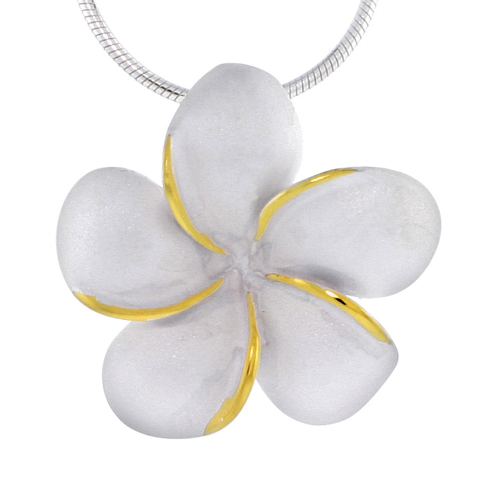 Hawaiian Theme Sterling Silver 2-Tone Plumeria Flower Slider Pendant, 1 (25 mm) tall