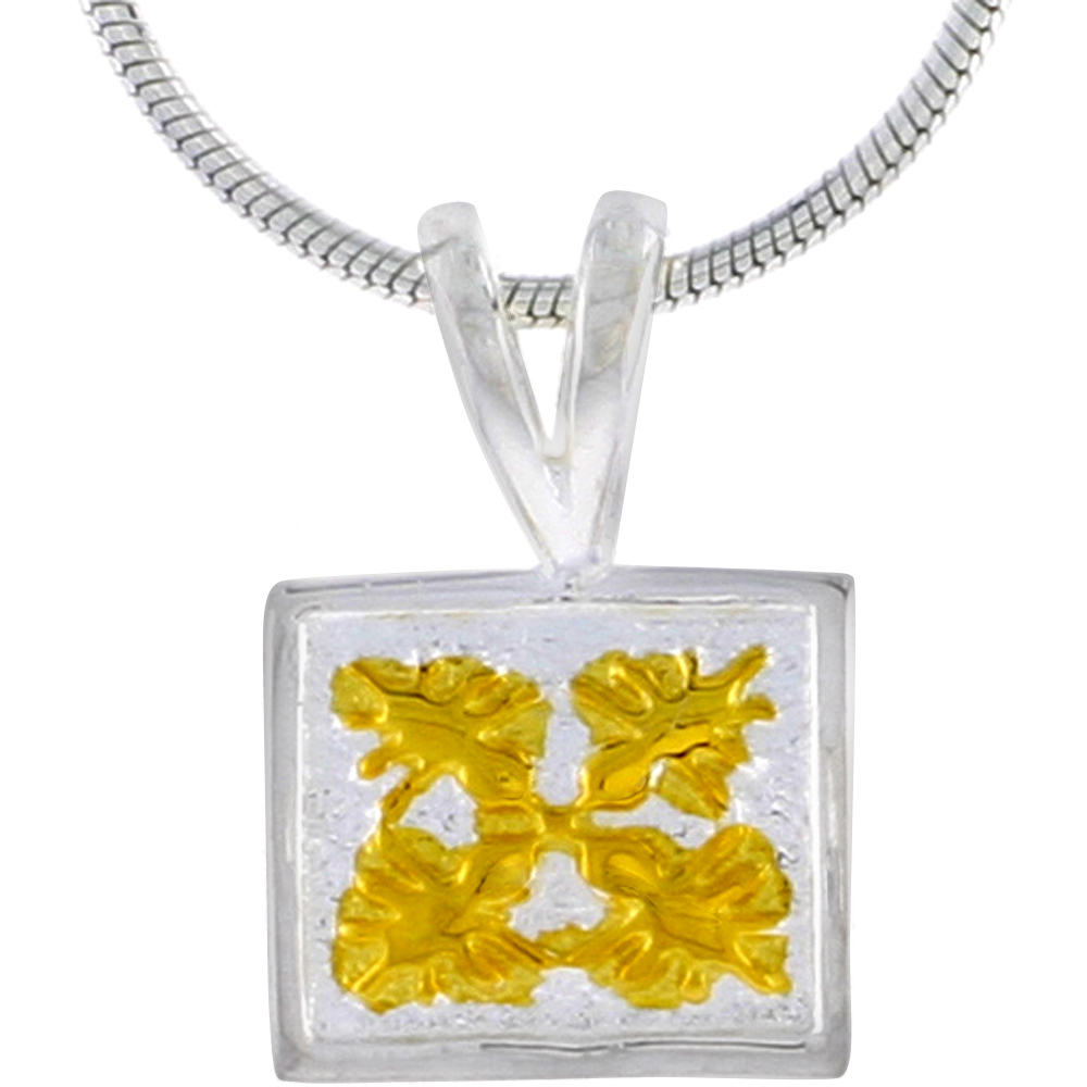 Hawaiian Theme Sterling Silver 2-Tone Square Flower Pendant, 3/8 (10 mm) tall