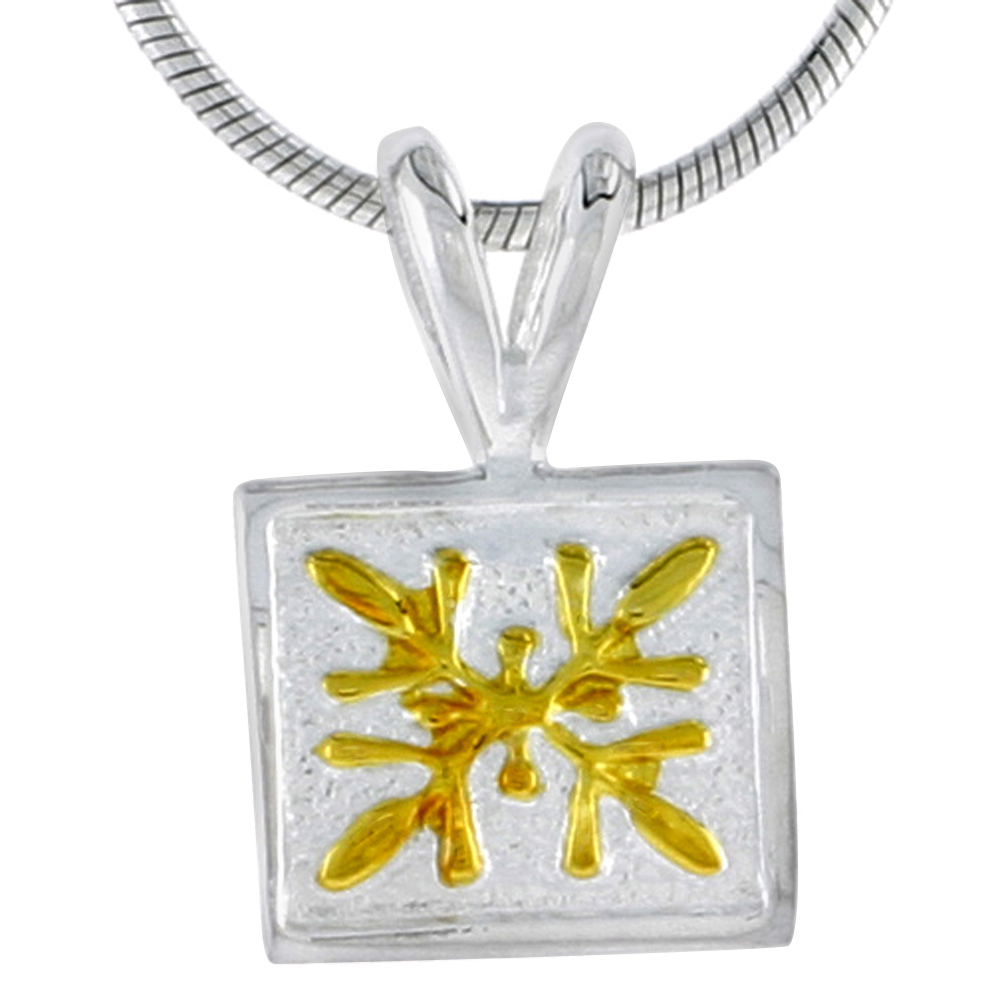 Hawaiian Theme Sterling Silver 2-Tone Square Flower Pendant, 3/8 (10 mm) tall