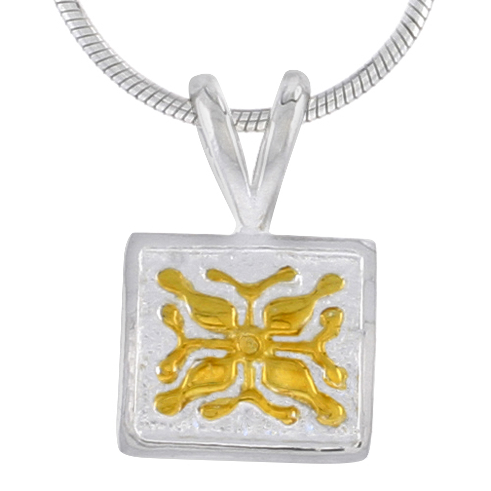 Hawaiian Theme Sterling Silver 2-Tone Flower Pendant, 3/8 (10 mm) tall