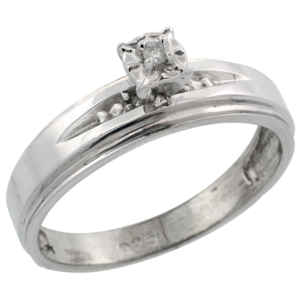 Sterling Silver Diamond Engagement Ring, w/ 0.06 Carat Brilliant Cut Diamonds, 3/16 in. (5mm) wide