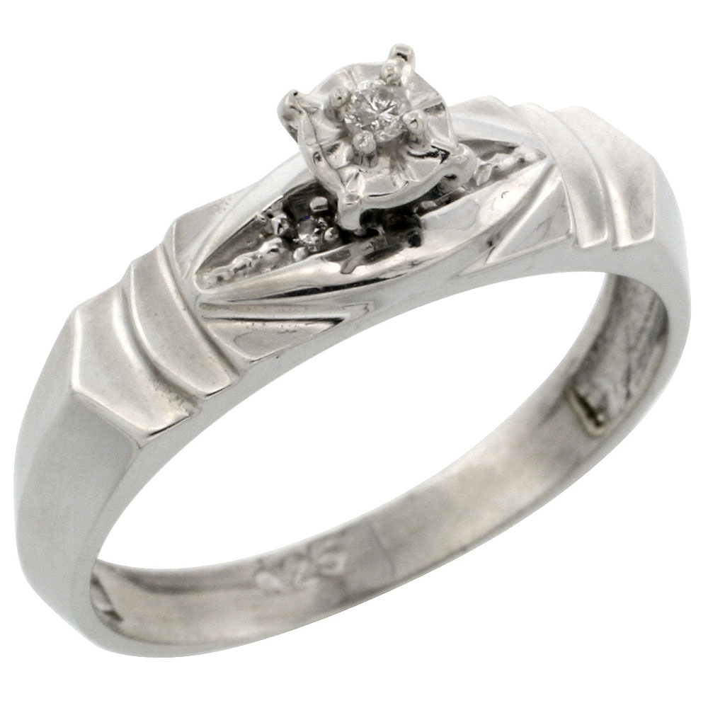 Sterling Silver Diamond Engagement Ring, w/ 0.04 Carat Brilliant Cut Diamonds, 3/16 in. (5mm) wide