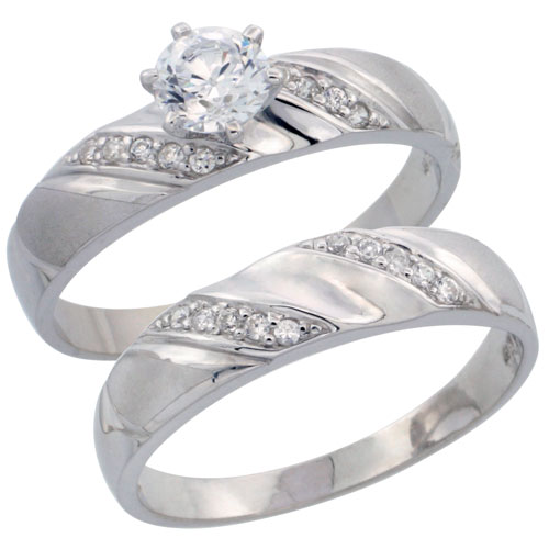 Sterling Silver 2-Piece CZ Engagement Ring Set, 3/16 in. (5 mm) wide