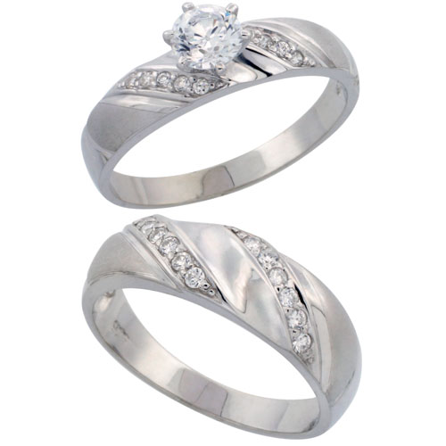 Sterling Silver 2-Piece CZ Ring Set ( 5mm Engagement Ring & 7mm Man's Wedding Band )
