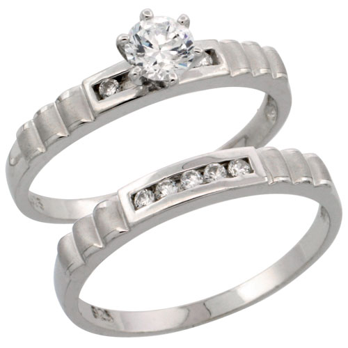 Sterling Silver 2-Piece CZ Engagement Ring Set, 5/32 in. (3.5 mm) wide
