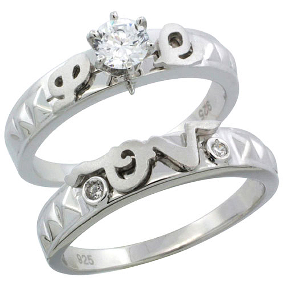 Sterling Silver Cubic Zirconia Ladies� Engagement Ring Set 2-Piece 1/2 ct size, 3/16 inch wide