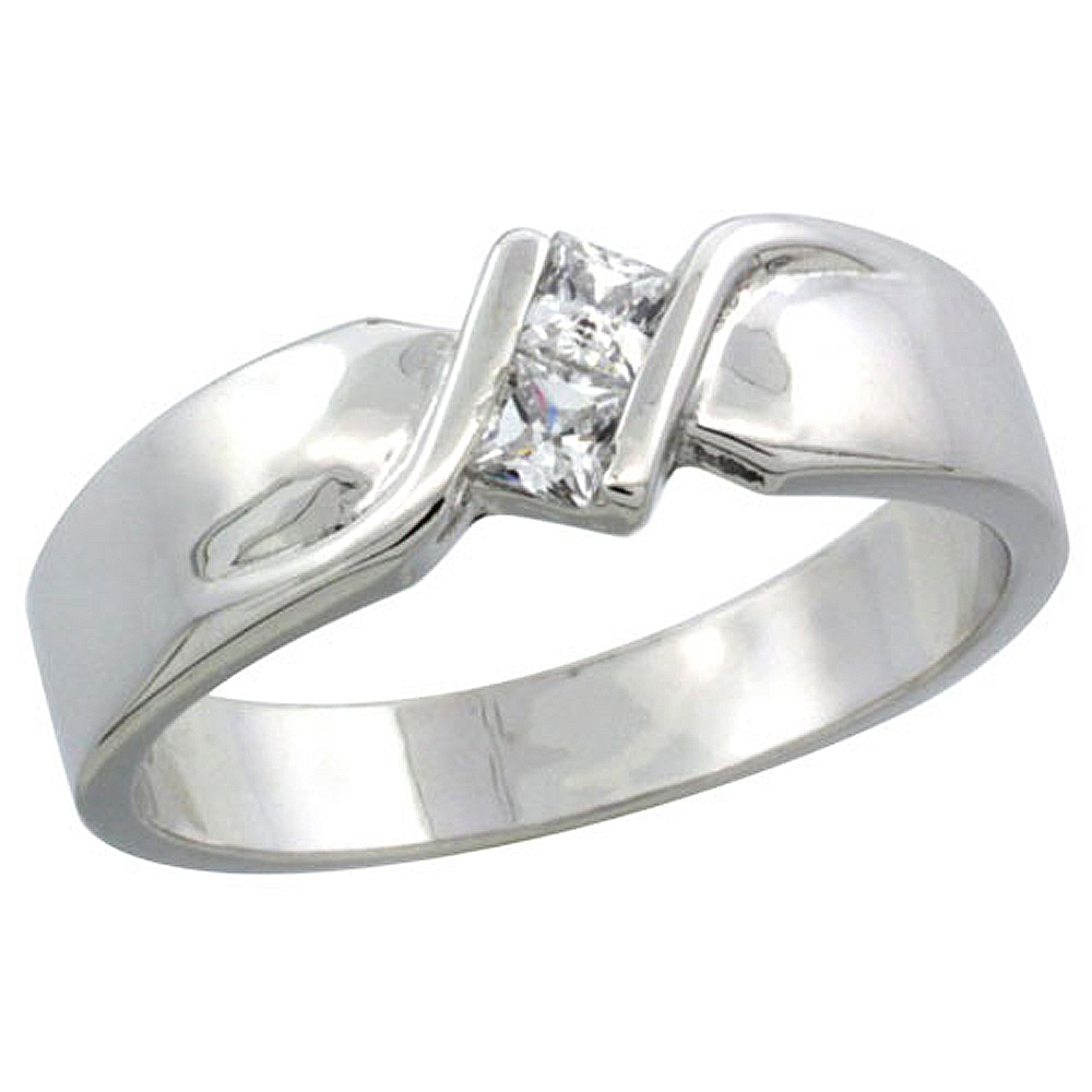 Sterling Silver Cubic Zirconia Ladies' Wedding Band Ring, 5/32 inch wide