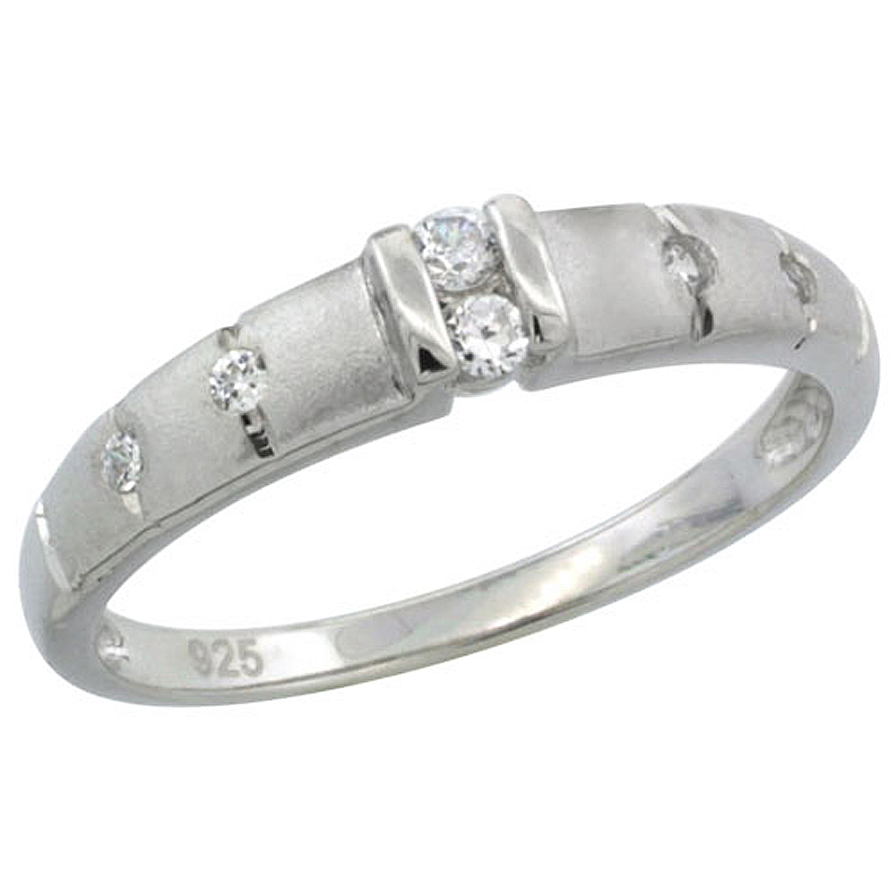 Sterling Silver Cubic Zirconia Ladies' Wedding Band Ring Channel Set, 1/8 inch wide