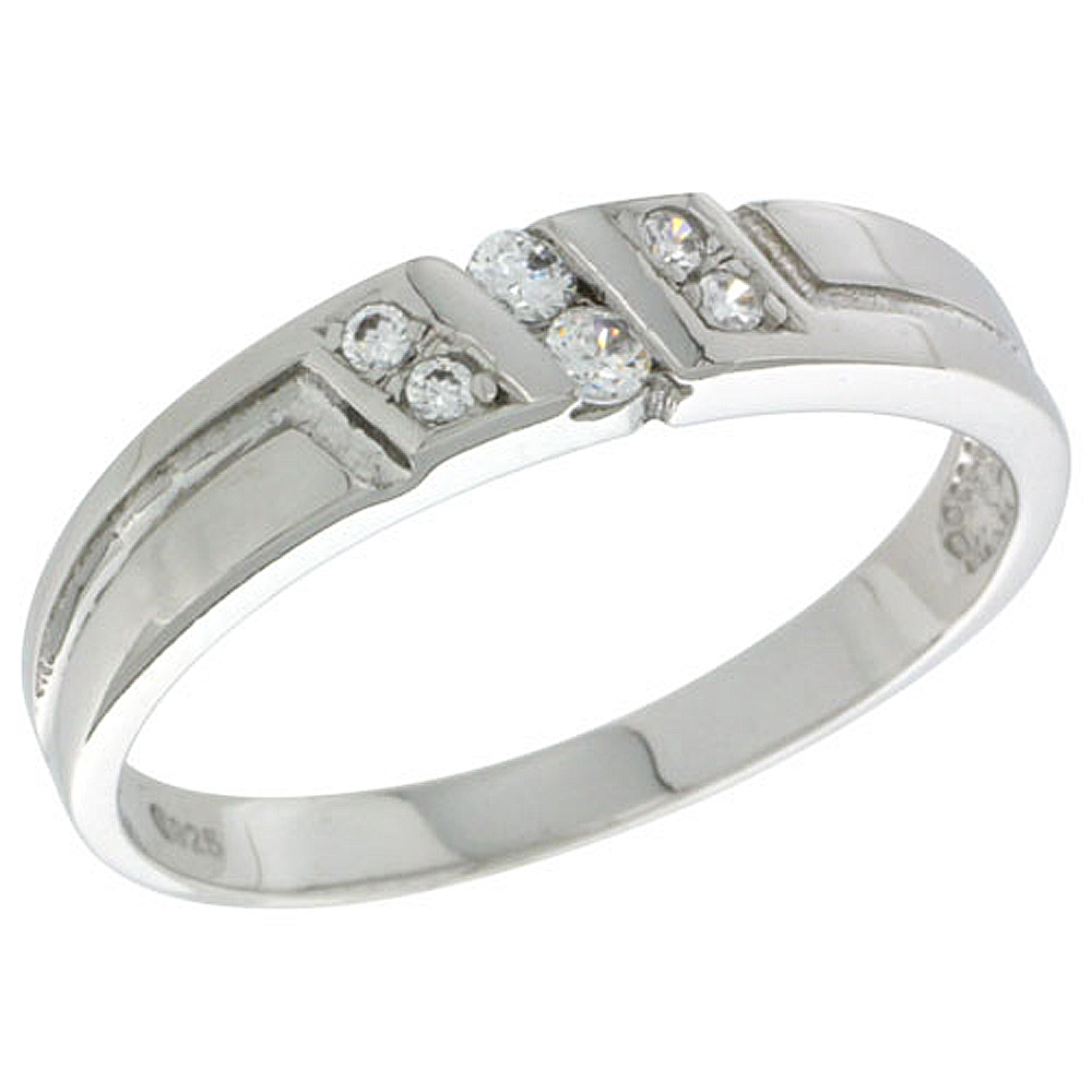 Sterling Silver Cubic Zirconia Ladies' Wedding Band Ring, 5/32 inch wide
