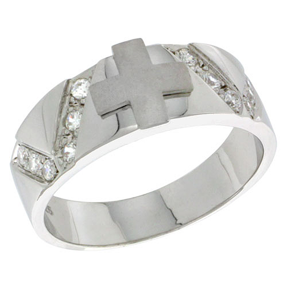 Sterling Silver Cubic Zirconia Mens Mens Wedding Band Ring 1/4 inch wide