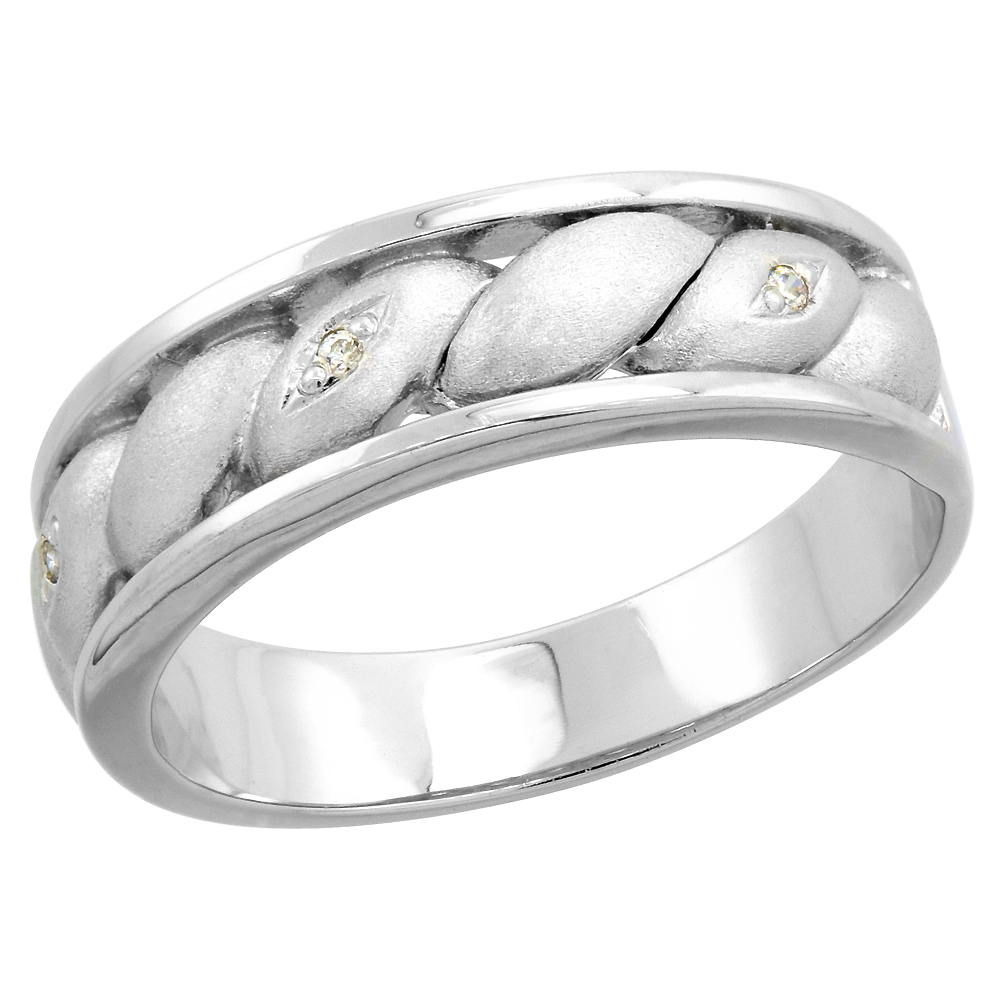 Sterling Silver Cubic Zirconia Mens Mens Wedding Band Ring 1/4 inch wide