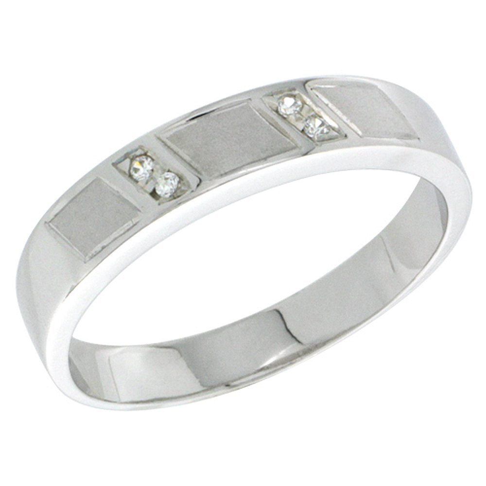 Sterling Silver Cubic Zirconia Ladies' Wedding Band Ring, 5/32 inch wide