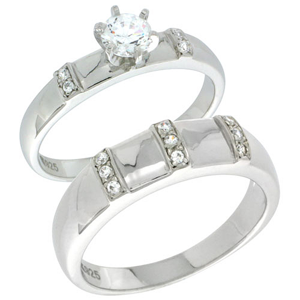 Sterling Silver Cubic Zirconia Ladies� Engagement Ring Set 2-Piece, 5/32 inch wide