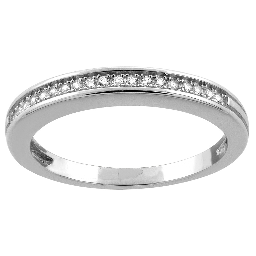 Sterling Silver Micro Pave Cubic Zirconia Ladies' Half Eternity Wedding Band, 1/16 inch wide, sizes 5 to 10