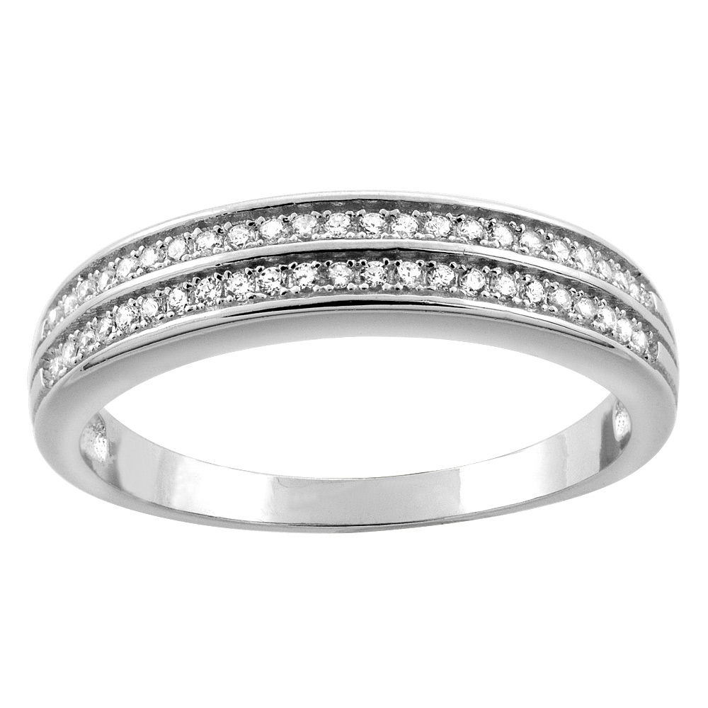 Sterling Silver Micro Pave Cubic Zirconia Men's 2-row Half Eternity Wedding Band, 3/16 inch wide, sizes 8 to 14