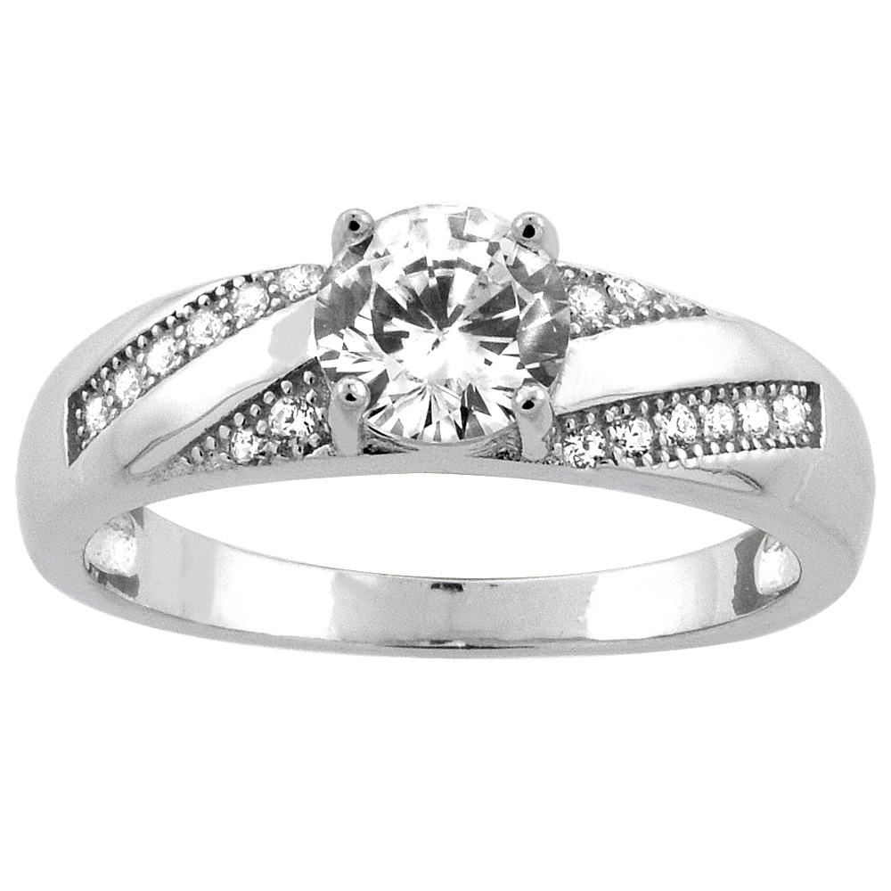 Sterling Silver Micro Pave Cubic Zirconia 2ct. Round Solitaire Engagement Ring, 1/4 inch wide, sizes 5 to 10
