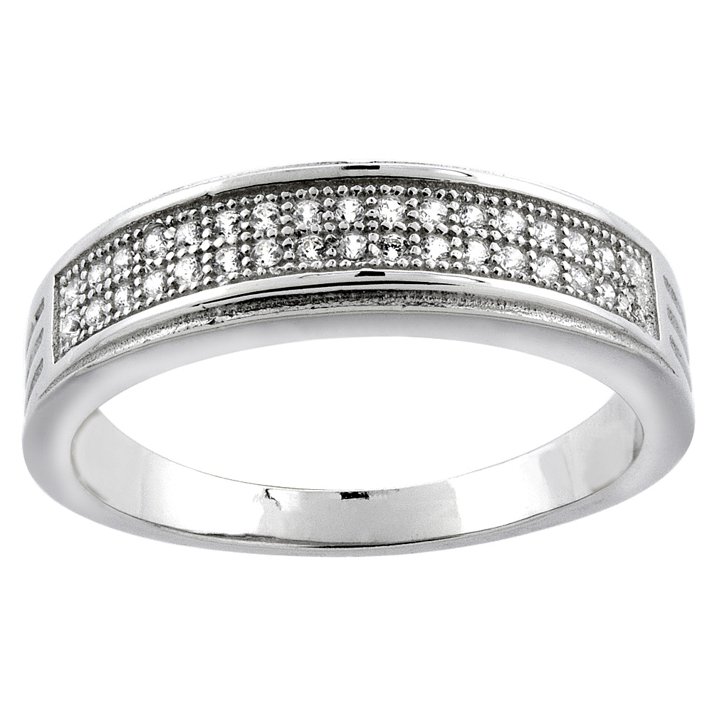 Sterling Silver Micro Pave Cubic Zirconia Ladies' Wedding Band, 3/16 inch wide, sizes 5 to 10