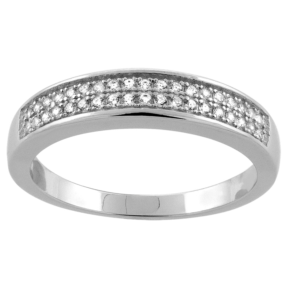 Sterling Silver Micro Pave Cubic Zirconia Ladies' Wedding Band, 3/16 inch wide, sizes 5 to 10