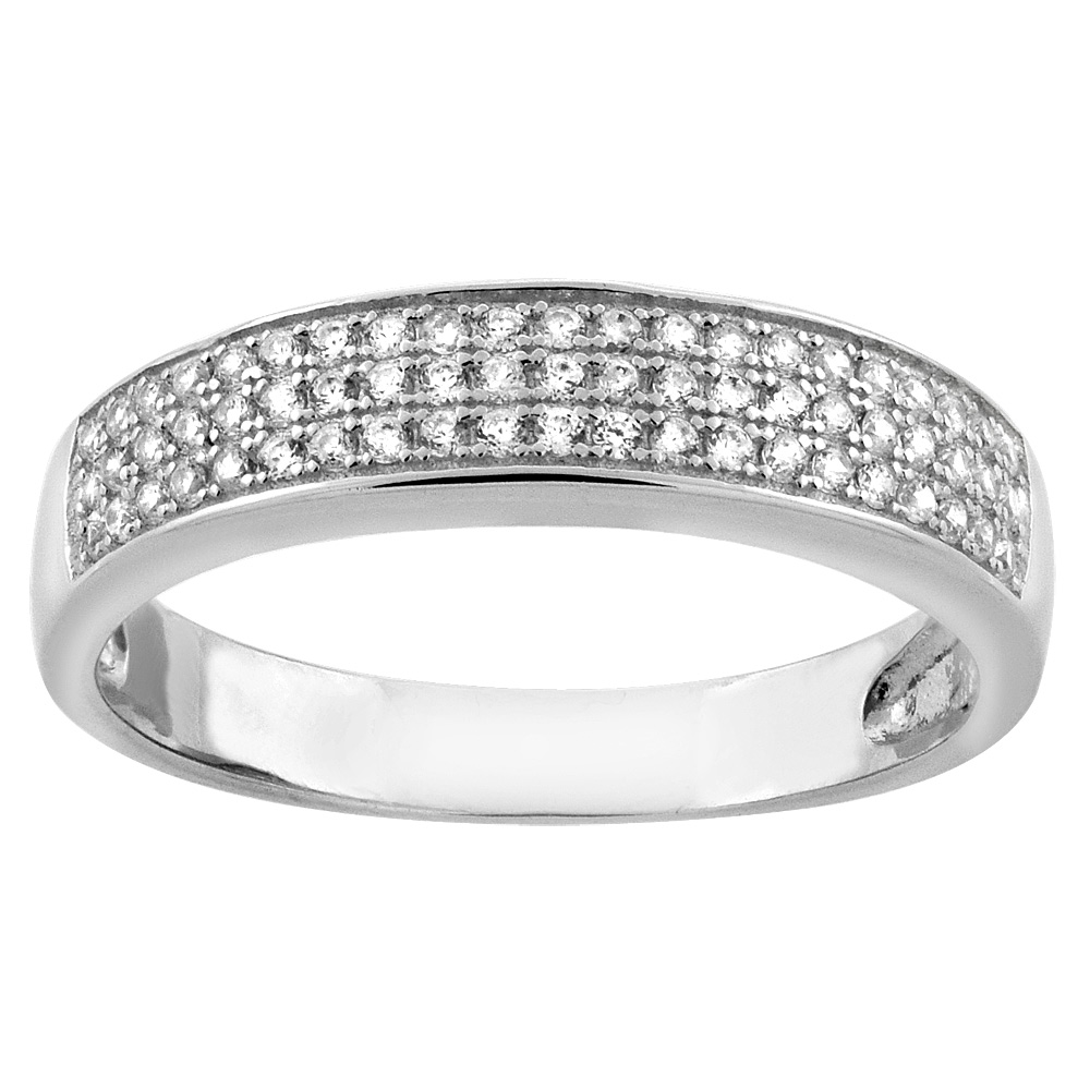 Sterling Silver Micro Pave Cubic Zirconia Men's Wedding Band, 3/16 inch wide, sizes 8 to 14