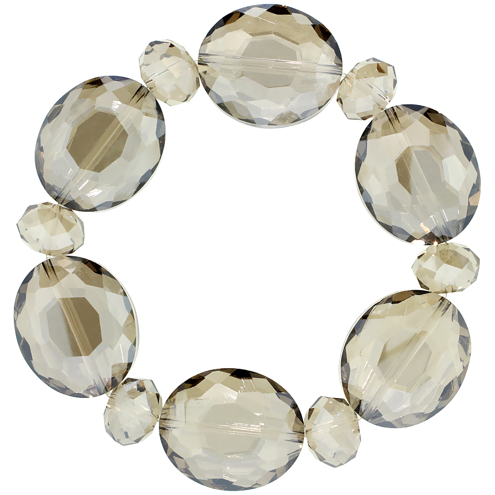 Amber Opal Oval & Round Faceted Crystal Beads Stretch Bracelet, 7 inch long