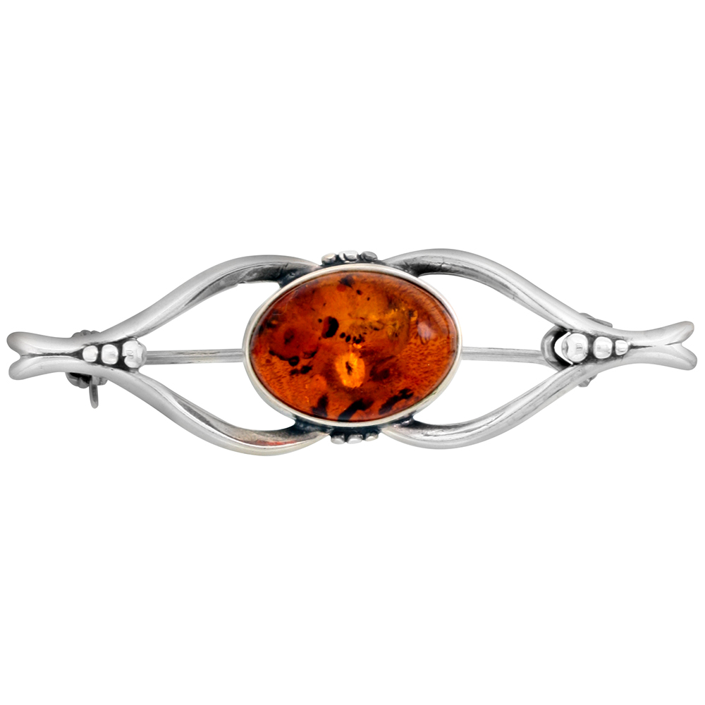 Sterling Silver Baltic Amber Eye Brooch Pin for Women Antiqued finish approx. 1 13/16 inch wide