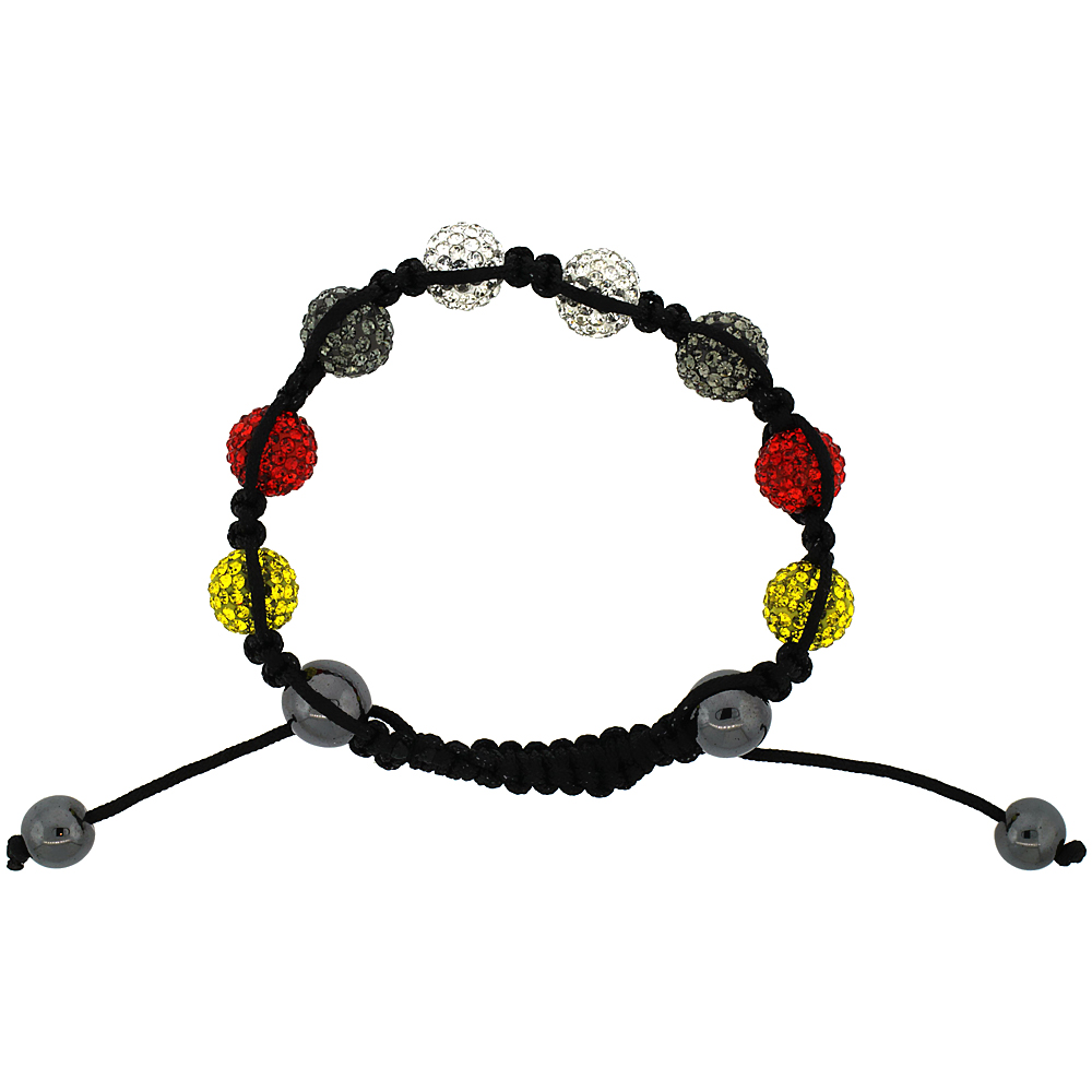 Multi Color Crystal Ball Macrame Bead Bracelet for Men and Women Hematite Beads Adjustable Unisex 3/8 in. (10 mm) wide
