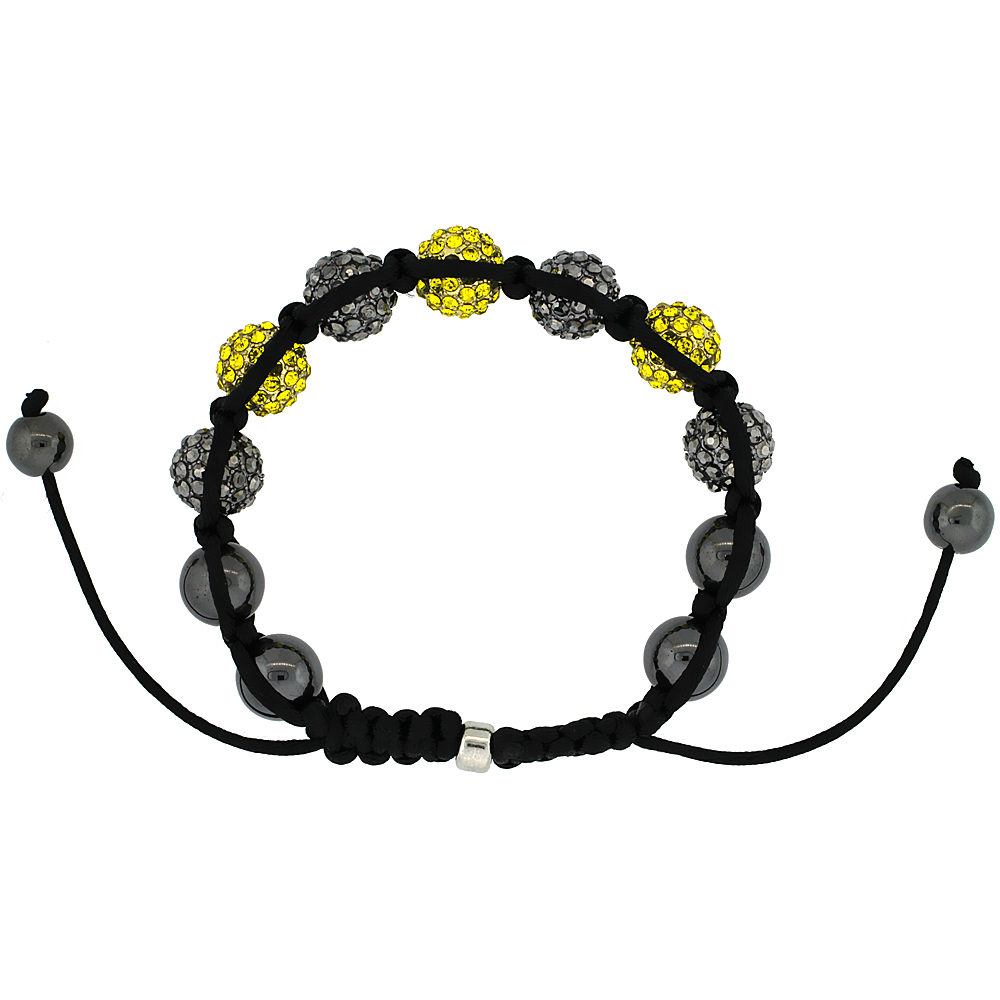 Black & Yellow Color Crystal Ball Macrame Bead Bracelet for Men and Women Hematite Beads Adjustable Unisex 1/2 in. (12.5 mm) wide