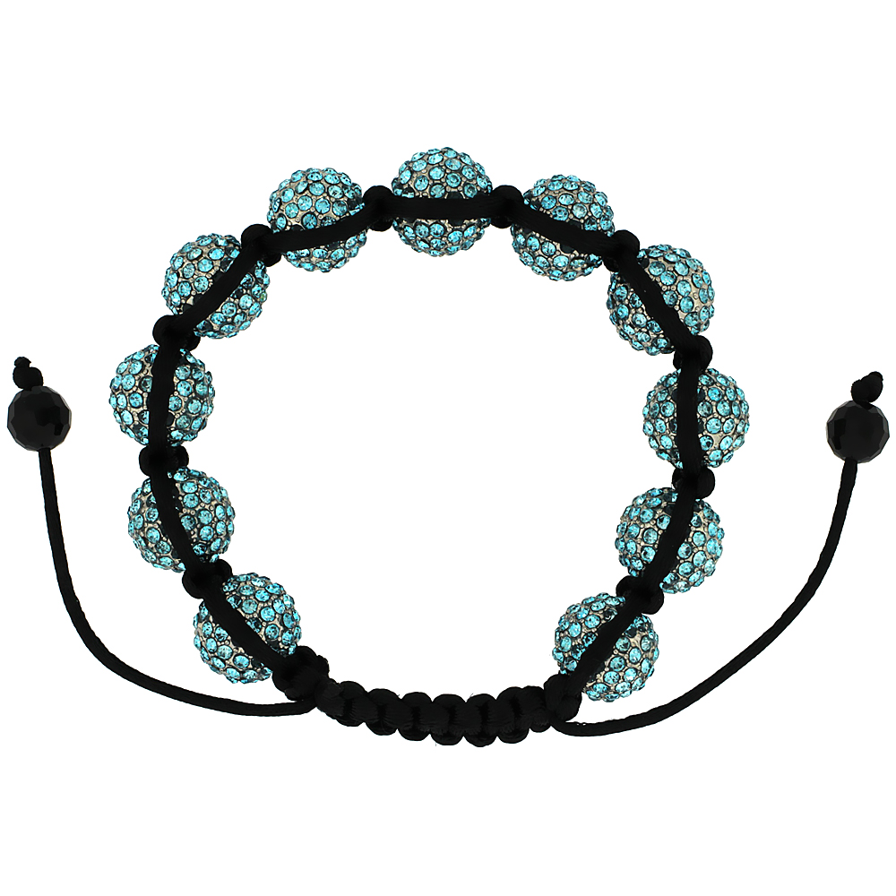 Blue Topaz Color Crystal Ball Macrame Bead Bracelet for Men and Women 1/2 in. (12.5 mm) wide