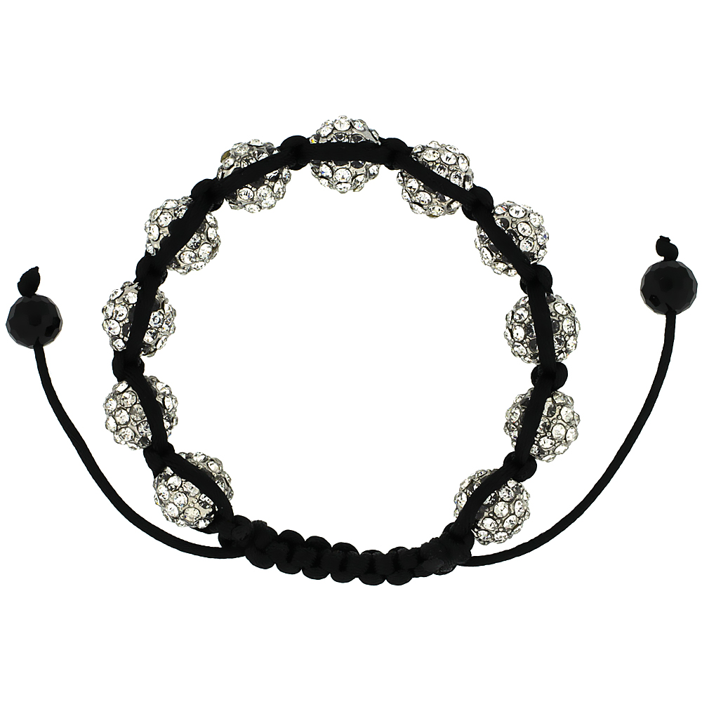 Crystal Ball Macrame Bead Bracelet for Men and Women 3/8 in. (10 mm) wide