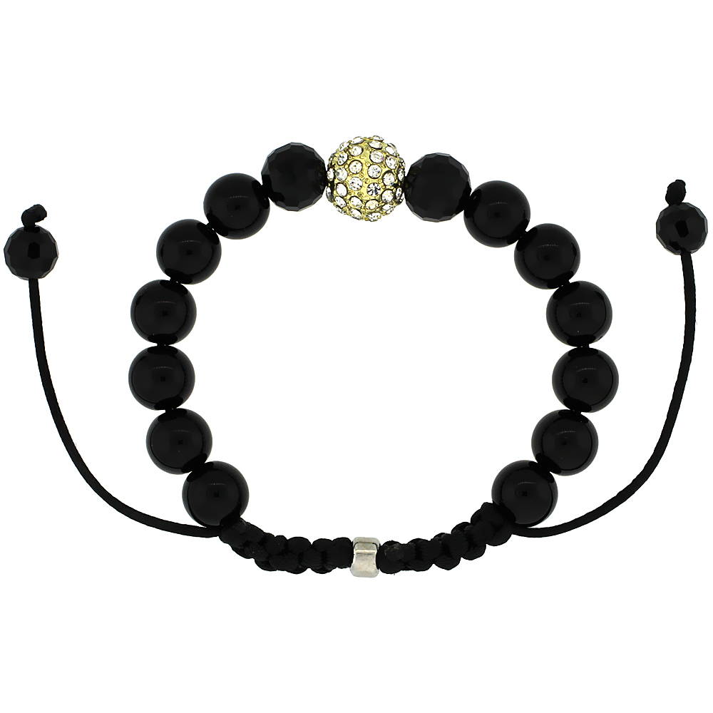 Yellow Color Crystal Ball Macrame Bead Bracelet for Men and Women Hematite Beads Adjustable Unisex 1/2 in. (12.5 mm) wide