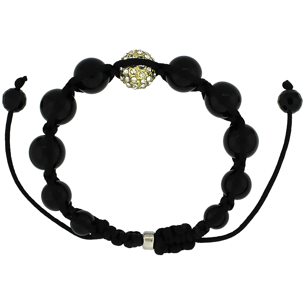 Yellow Color Crystal Ball Macrame Bead Bracelet for Men and Women Hematite Beads Adjustable Unisex 1/2 in. (12.5 mm) wide