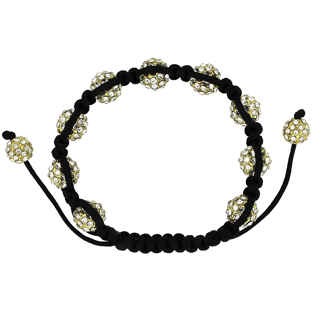 Yellow Color Crystal Ball Macrame Bead Bracelet for Men and Women 3/8 in. (10 mm) wide