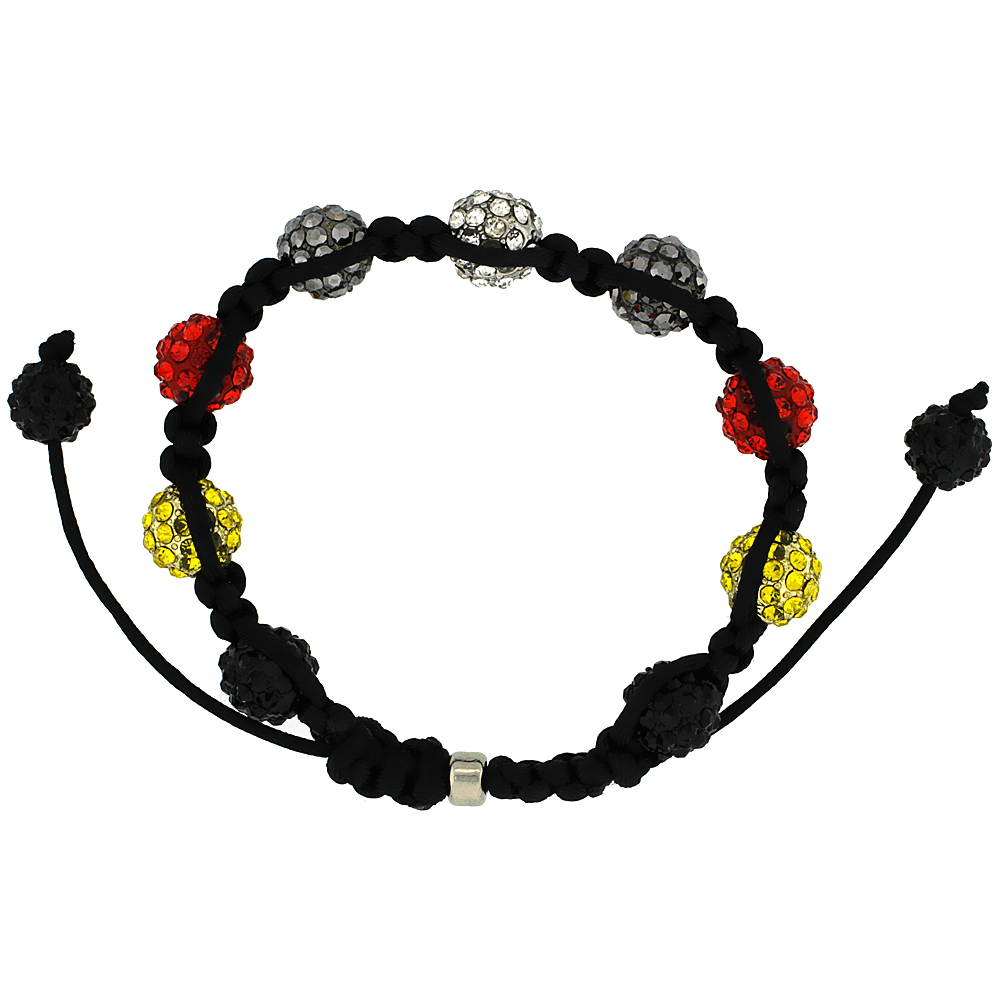Multi Color Crystal Ball Macrame Bead Bracelet for Men and Women 3/8 in. (10 mm) wide