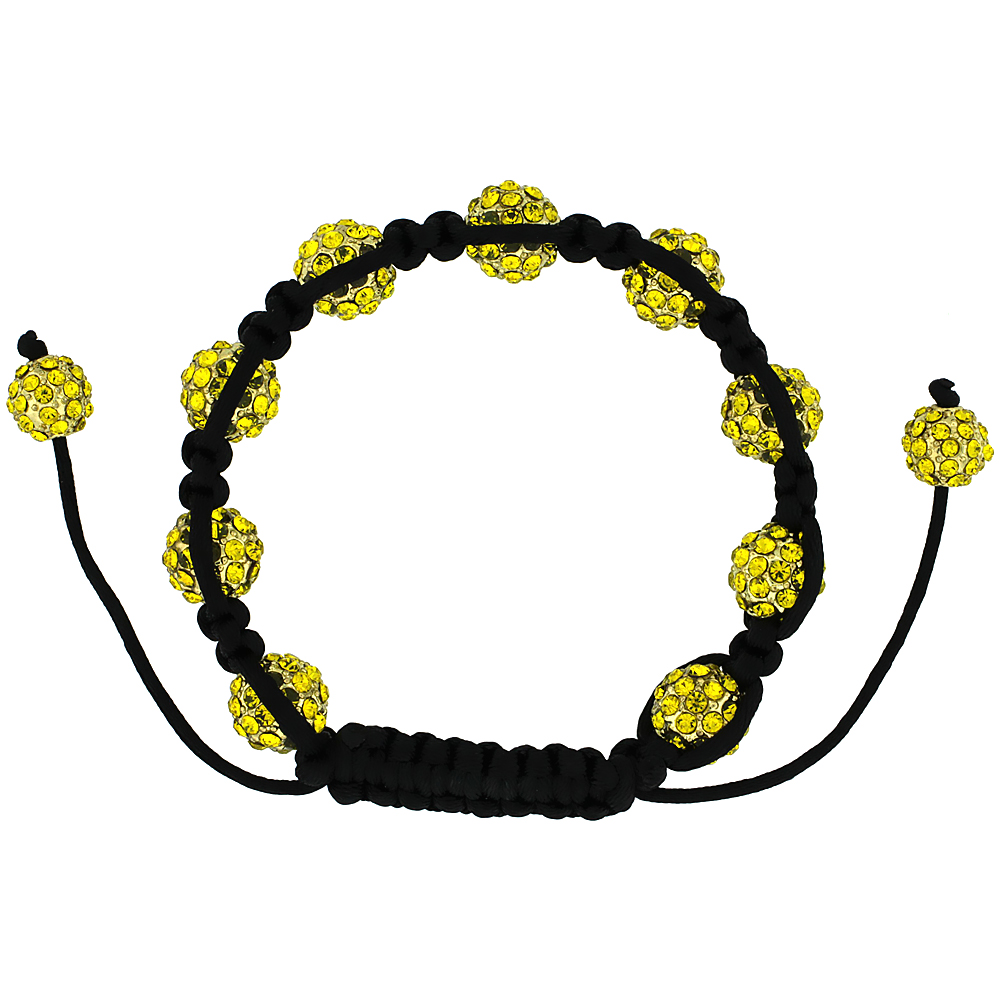 Yellow Color Crystal Ball Macrame Bead Bracelet for Men and Women 3/8 in. (10 mm) wide