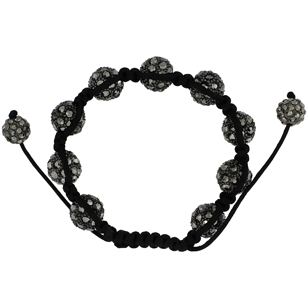 Black Crystal Ball Macrame Bead Bracelet for Men and Women 1/2 in. (12.5 mm) wide