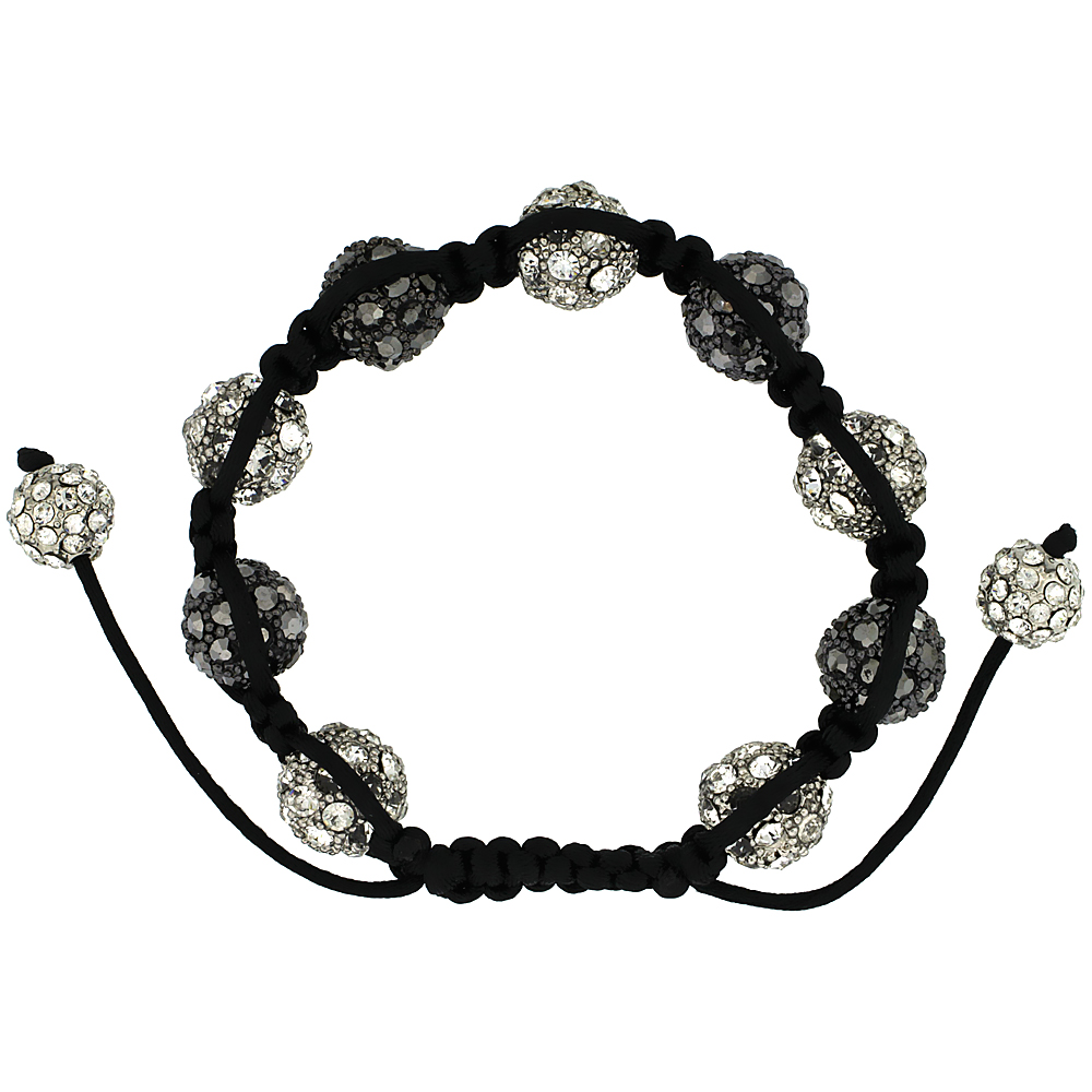 White & Black Crystal Ball Macrame Bead Bracelet for Men and Women 1/2 in. (12.5 mm) wide